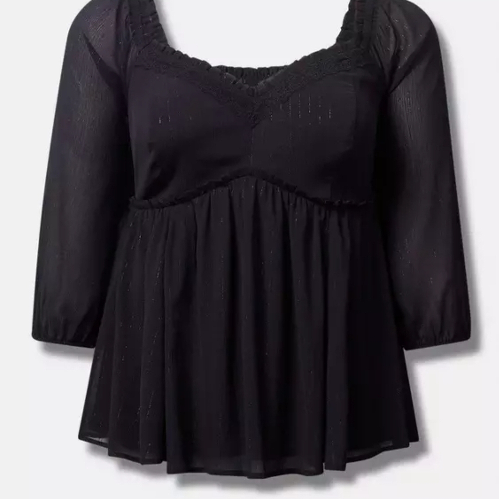 Torrid Babydoll Crinkle Chiffon Blouson Sleeve Peplum Blouse